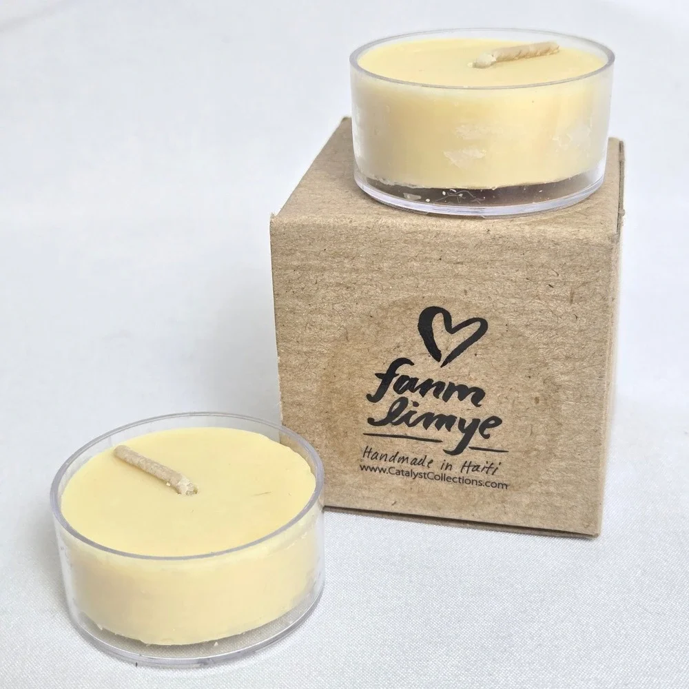 Set of 2 Fanm Limye‎ Soy & Beeswax Tealight Candles, Handmade in Haiti, New